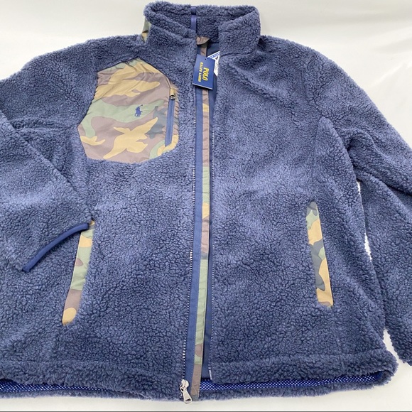Polo Ralph Lauren Sherpa Fleece Navy Zip Up Jacket - Picture 7 of 15